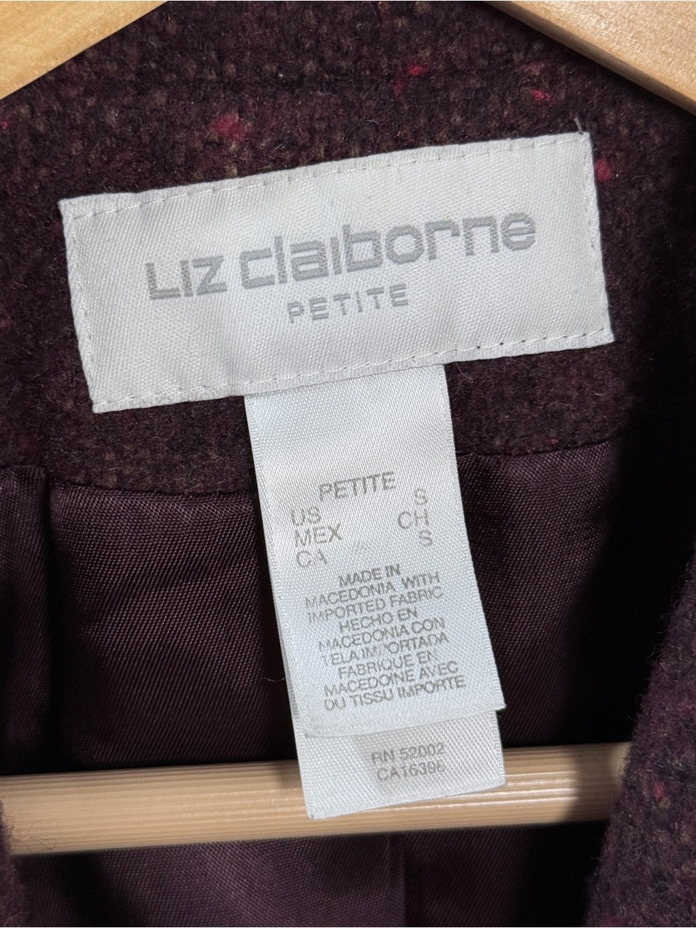 Liz Claiborne Tweed Wool Jacket Plum Maroon - Picture 6 of 10